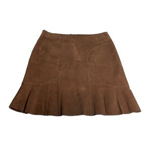 Vintage Margaret Godfrey Genuine Leather Brown Midi Skirt Suede Fit & Flare 12P
